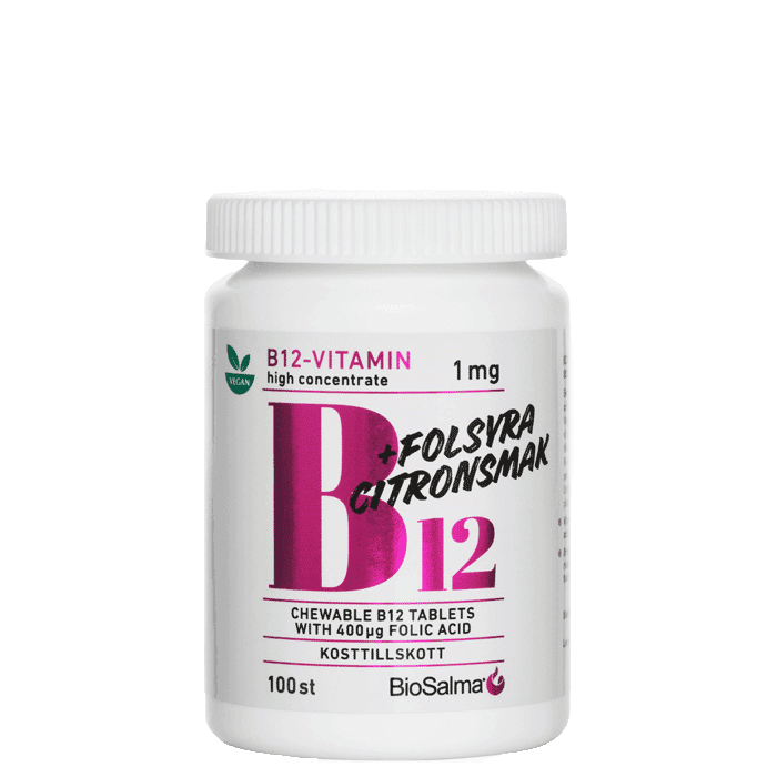 BioSalma B12-vitamin 1 mg + folsyra, 100 sugtabletter