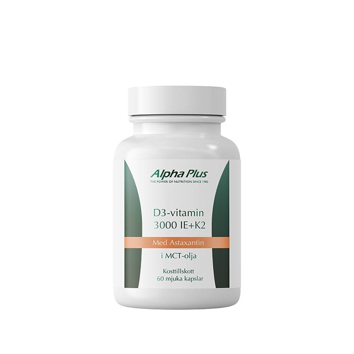 Alpha Plus D3 3000 IE + K2 och Astaxantin, 60 kapslar