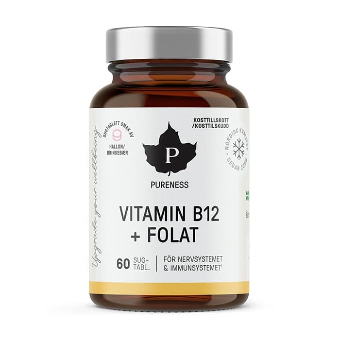 Pureness Vitamin B12 + folat hallon, 60 sugtabletter